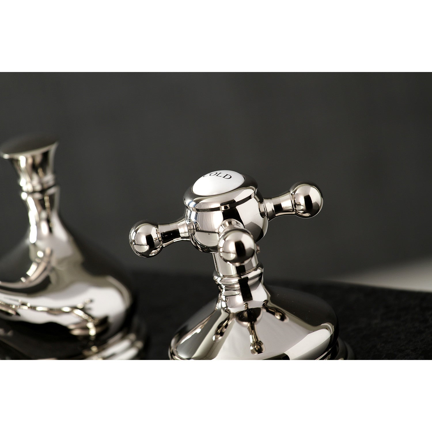 Kingston Heirloom KS1166BX - Vintage Two-Handle 3-Hole Deck Mount Widespread Bathroom Faucet with Brass Pop-Up, Polished Nickel — thumbnail 2